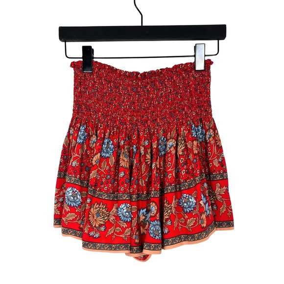 Natural Life Boho Floral Smocked Waist Shorts Skirt Small Red Flowy Festival - Picture 4 of 8